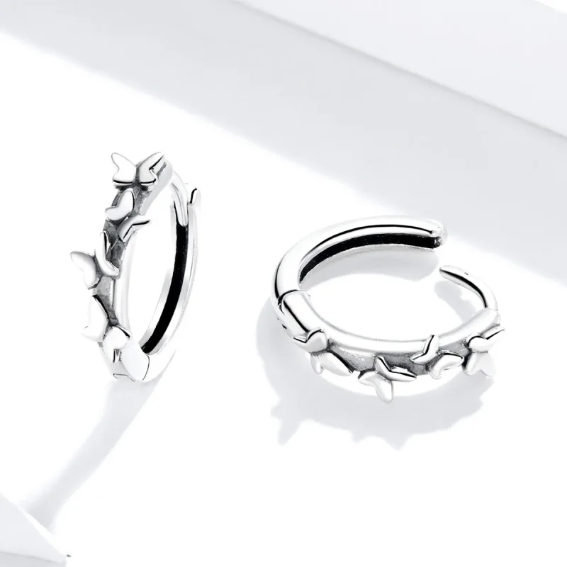 (image for) Pandora Style Silver Elegant Butterflies Hoop Earrings - SCE927 - View 4