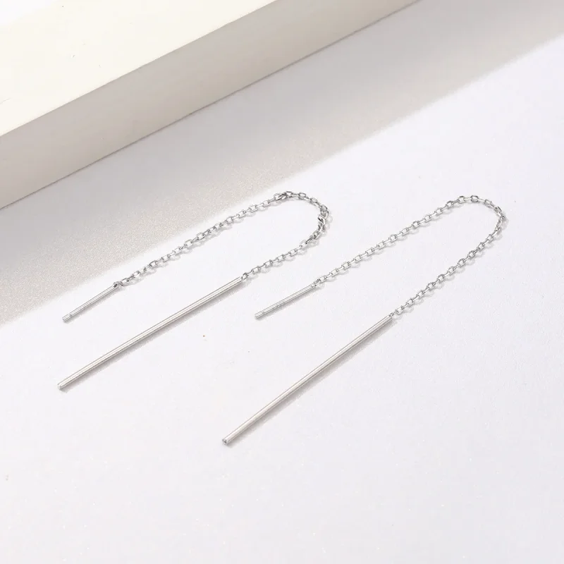 (image for) Pandora Style Silver Elegant Line Hanging Earrings - SCE490 - View 2