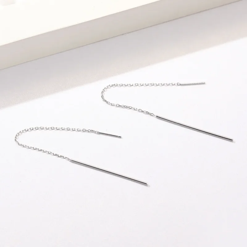 (image for) Pandora Style Silver Elegant Line Hanging Earrings - SCE490 - View 3