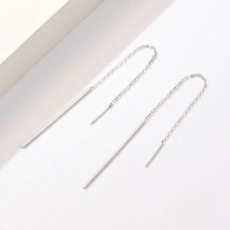 (image for) Pandora Style Silver Elegant Line Hanging Earrings - SCE490 - View 4