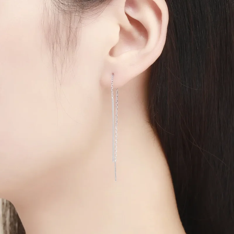(image for) Pandora Style Silver Elegant Line Hanging Earrings - SCE490 - View 5
