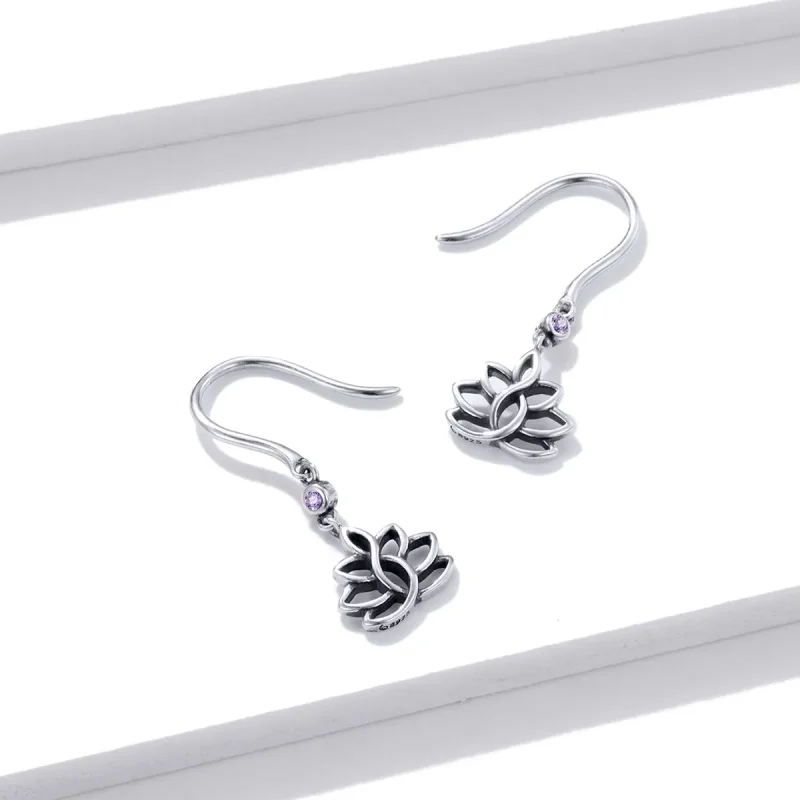 (image for) Pandora Style Silver Elegant Lotus Flowers Dangle Earrings - BSE451 - View 3
