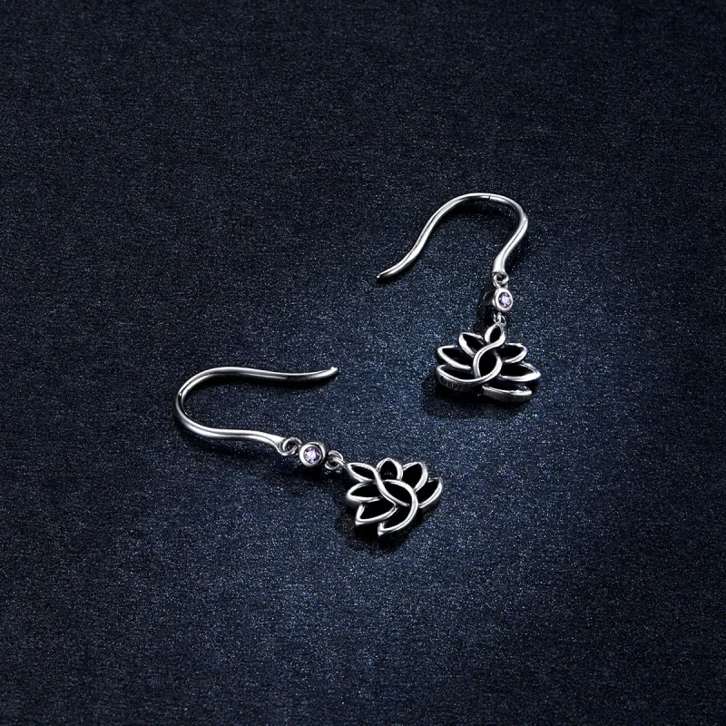 (image for) Pandora Style Silver Elegant Lotus Flowers Dangle Earrings - BSE451 - View 5