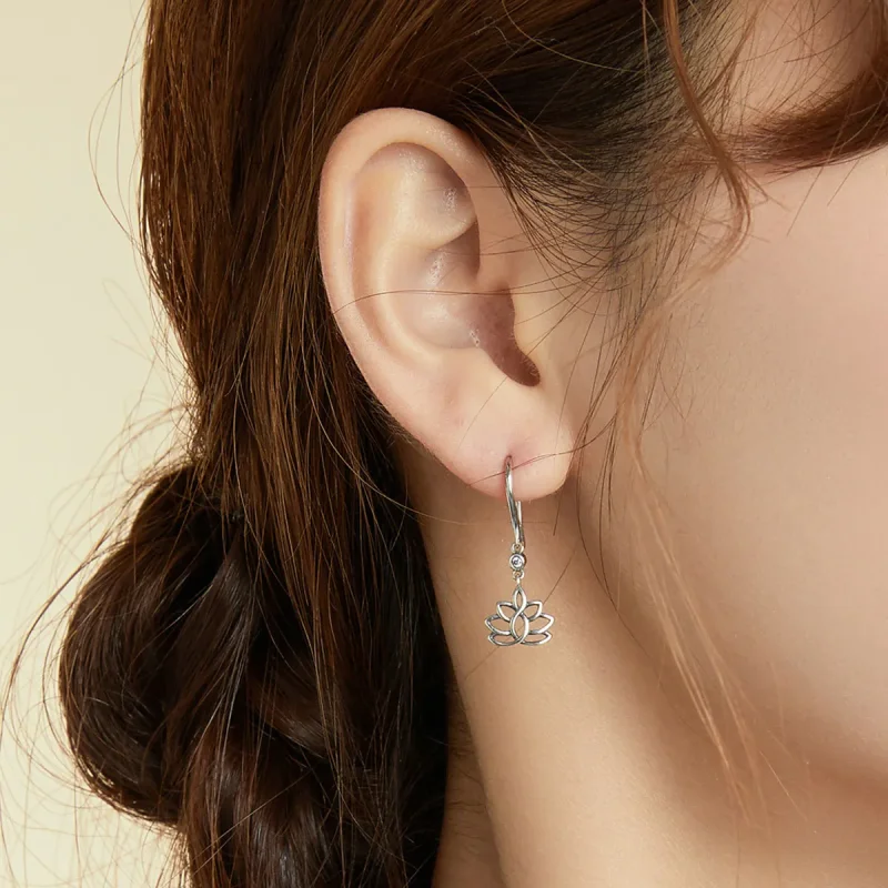 (image for) Pandora Style Silver Elegant Lotus Flowers Dangle Earrings - BSE451 - View 6
