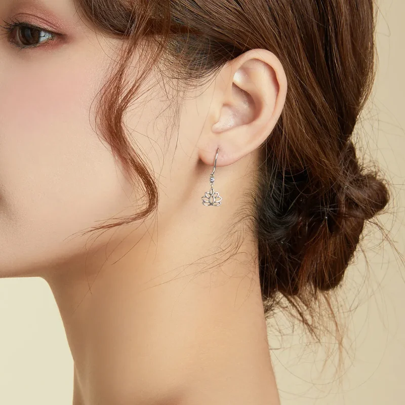 (image for) Pandora Style Silver Elegant Lotus Flowers Dangle Earrings - BSE451 - View 8