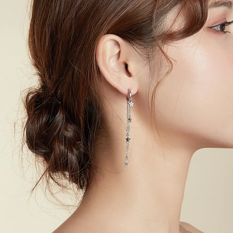 (image for) Pandora Style Silver Elegant Star Moon Dangle Earrings - SCE982 - View 5