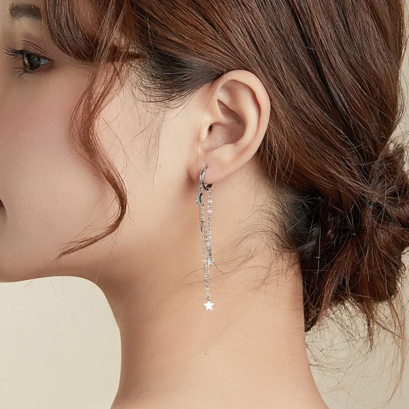 (image for) Pandora Style Silver Elegant Star Moon Dangle Earrings - SCE982 - View 6