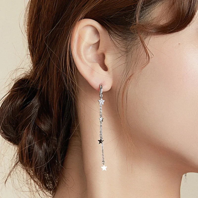 (image for) Pandora Style Silver Elegant Star Moon Dangle Earrings - SCE982 - View 7
