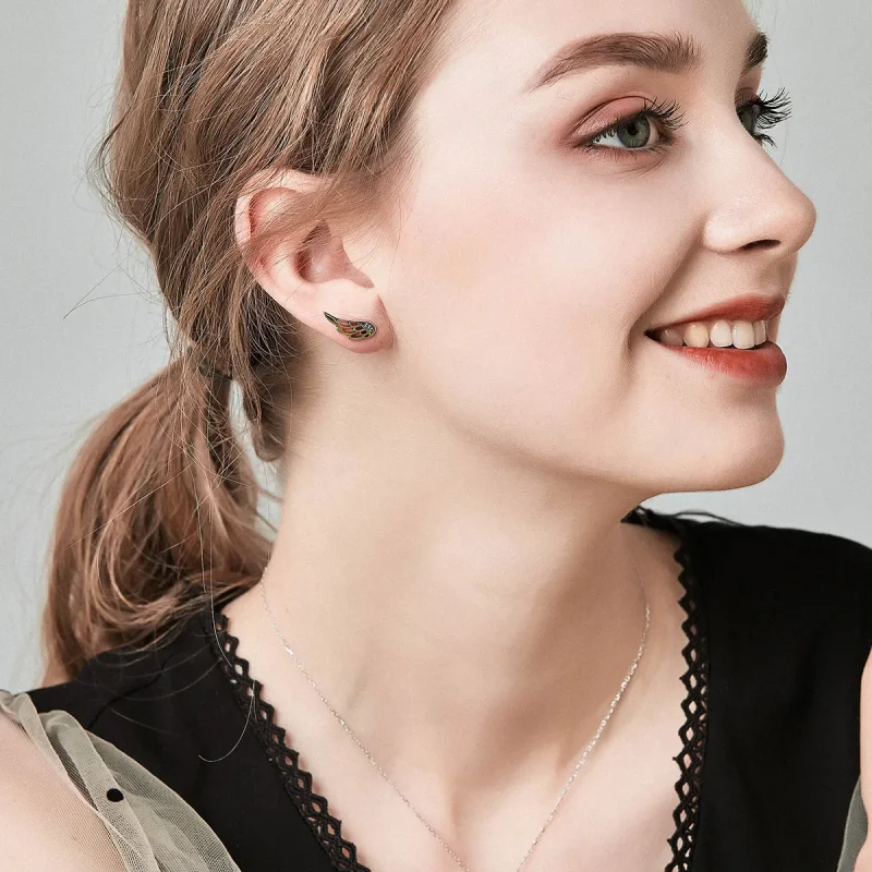 (image for) Pandora Style Silver Elf Wings Stud Earrings - SCE343 - View 2