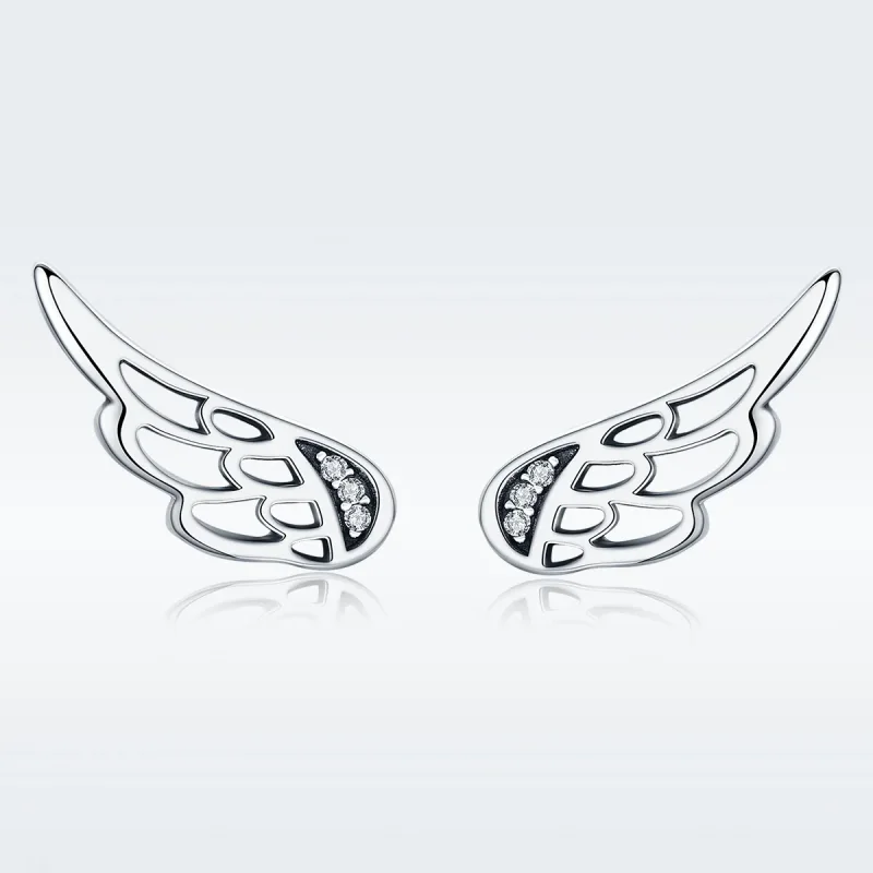 (image for) Pandora Style Silver Elf Wings Stud Earrings - SCE343 - View 3