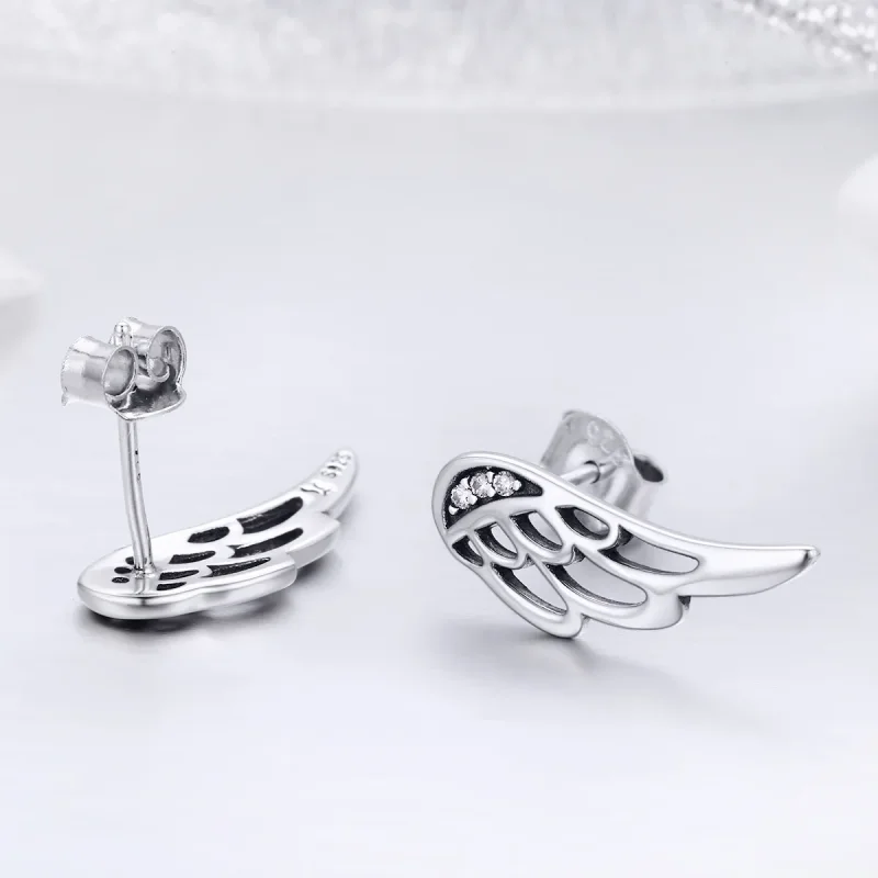 (image for) Pandora Style Silver Elf Wings Stud Earrings - SCE343 - View 4