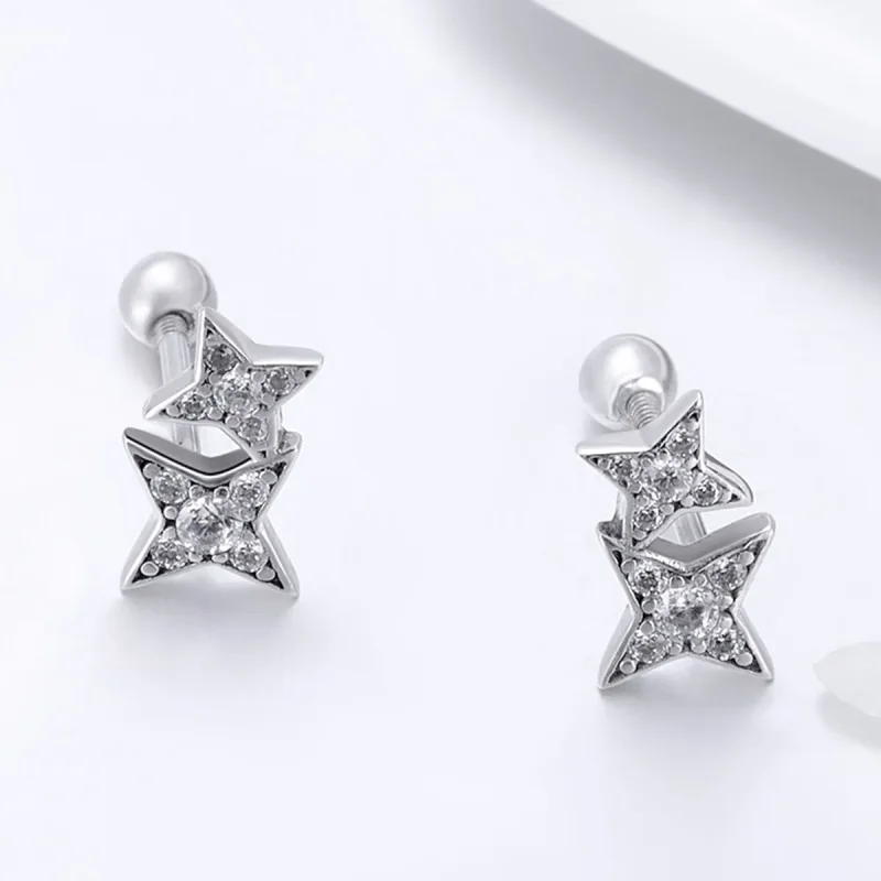 (image for) Pandora Style Silver Fascinating Starlight Stud Earrings - SCE432 - View 2