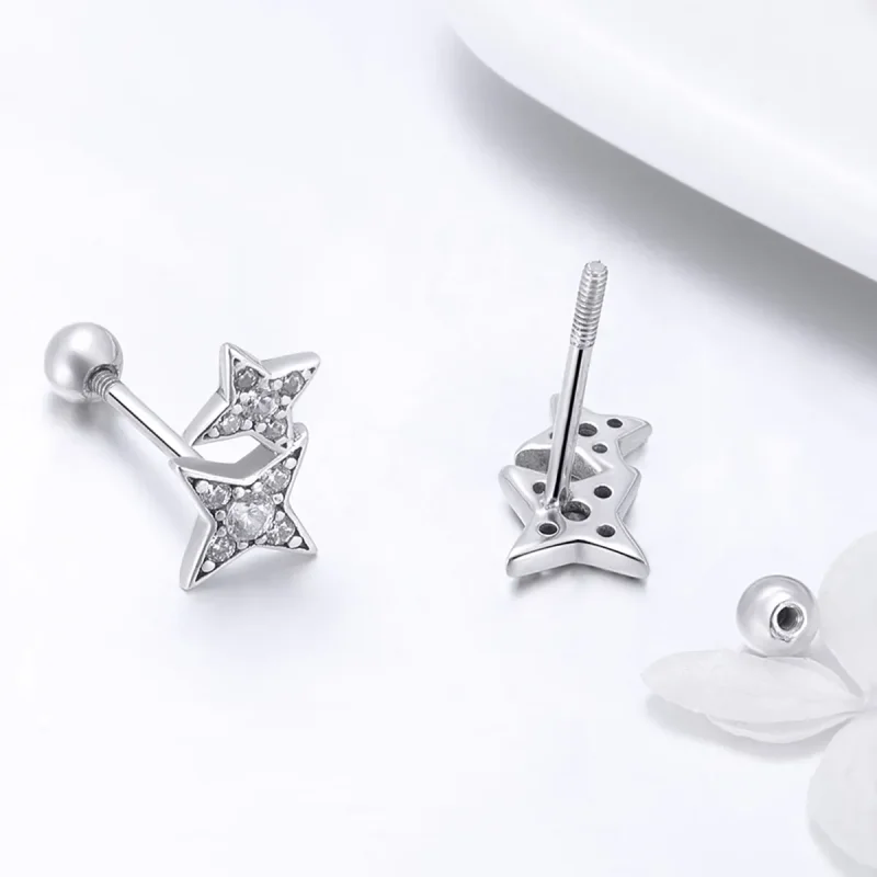(image for) Pandora Style Silver Fascinating Starlight Stud Earrings - SCE432 - View 3