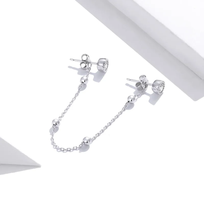 (image for) Pandora Style Silver Fashion Beaded Chain Dangle Earrings - SCE1107 - View 4