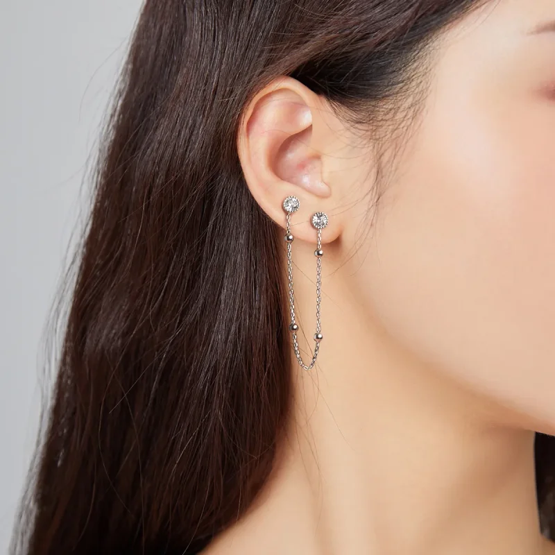 (image for) Pandora Style Silver Fashion Beaded Chain Dangle Earrings - SCE1107 - View 6