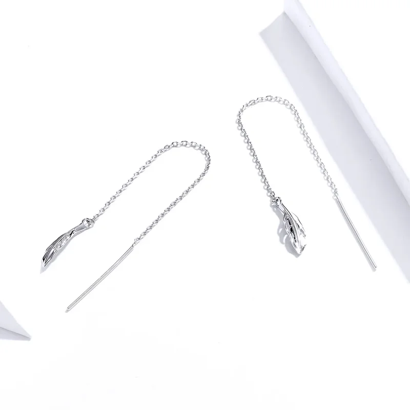 (image for) Pandora Style Silver Feather Dangle Earrings - SCE786 - View 3