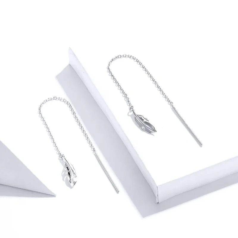 (image for) Pandora Style Silver Feather Dangle Earrings - SCE786 - View 4