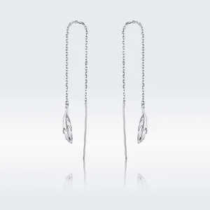 (image for) Pandora Style Silver Feather Dangle Earrings - SCE786