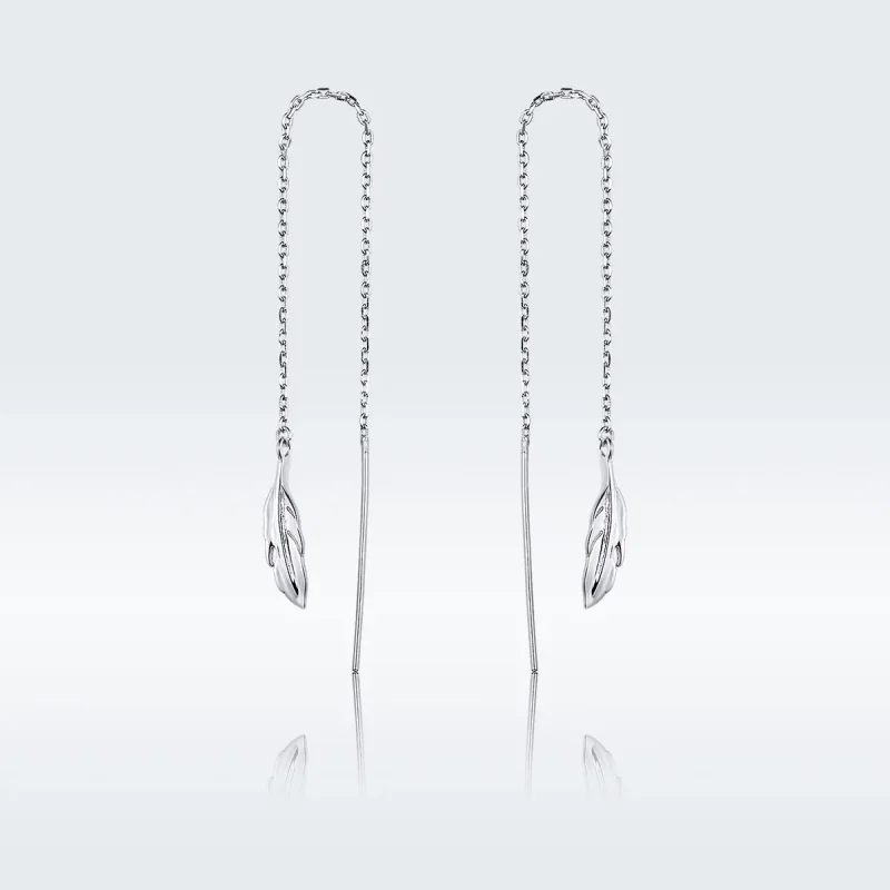(image for) Pandora Style Silver Feather Dangle Earrings - SCE786
