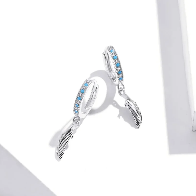 (image for) Pandora Style Silver Feather Dangle Earrings - SCE898 - View 4