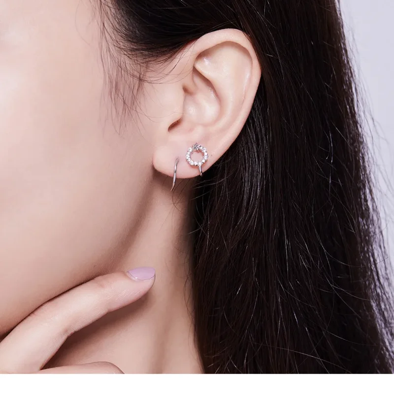 (image for) Pandora Style Silver Feather Stud Earrings - SCE610 - View 3