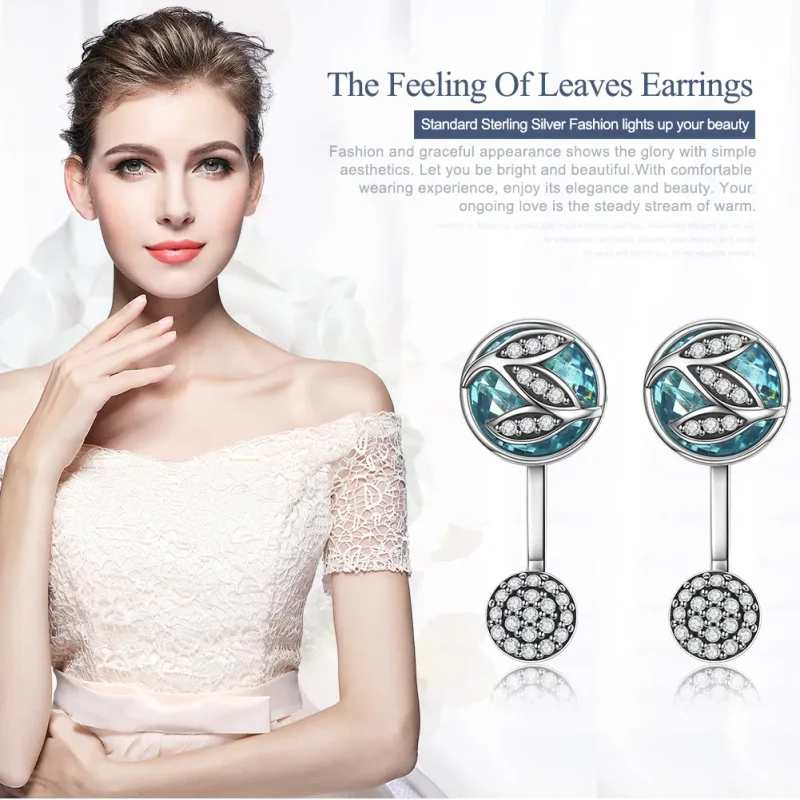 (image for) Pandora Style Silver Feelings of Falling Leaves Hanging Earrings - SCE087 - View 2