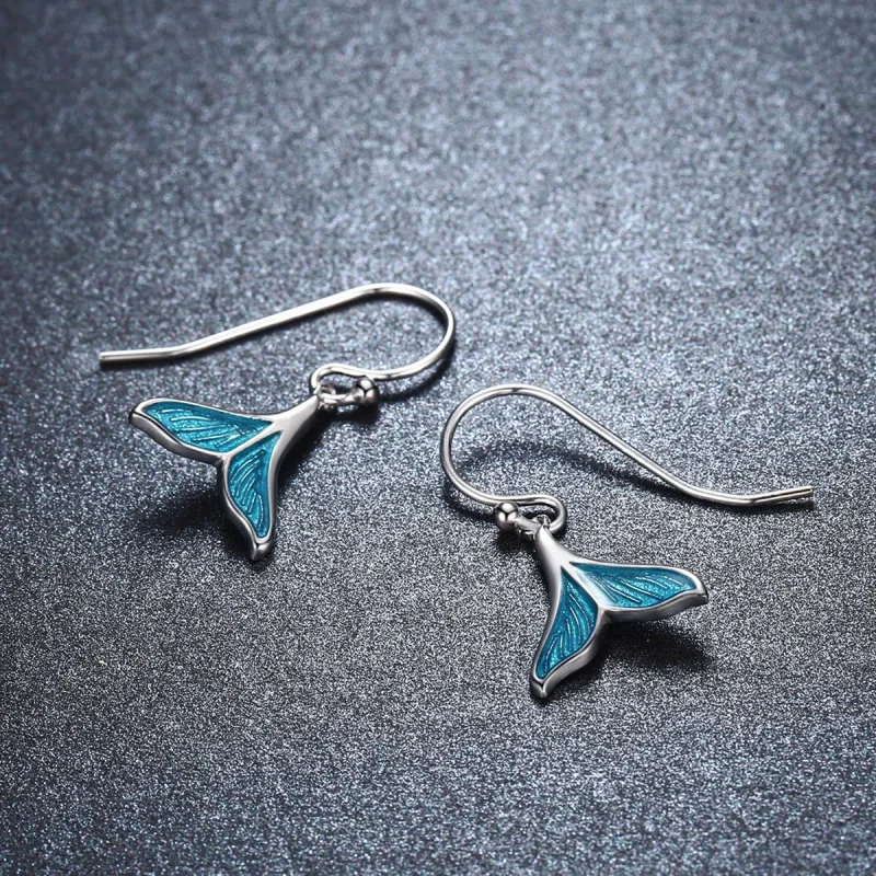 (image for) Pandora Style Silver Fishtail Hanging Earrings - SCE065 - View 3