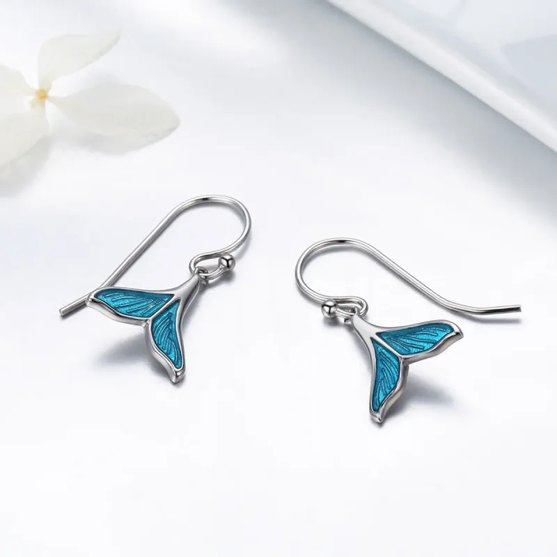 (image for) Pandora Style Silver Fishtail Hanging Earrings - SCE065 - View 4