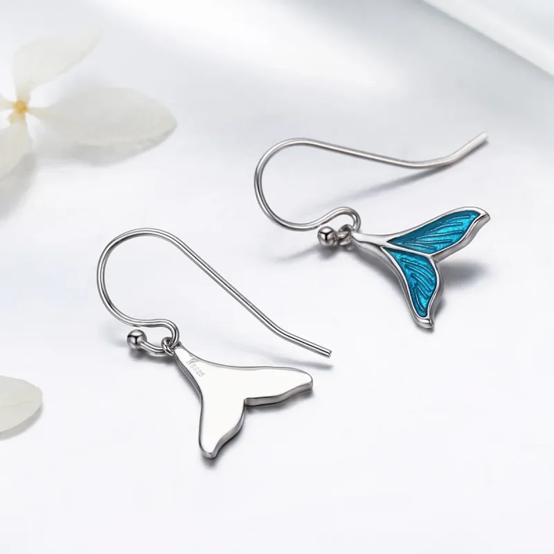 (image for) Pandora Style Silver Fishtail Hanging Earrings - SCE065 - View 5