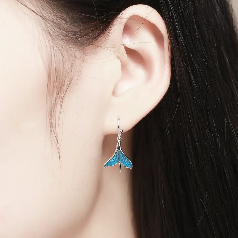 (image for) Pandora Style Silver Fishtail Hanging Earrings - SCE065 - View 6