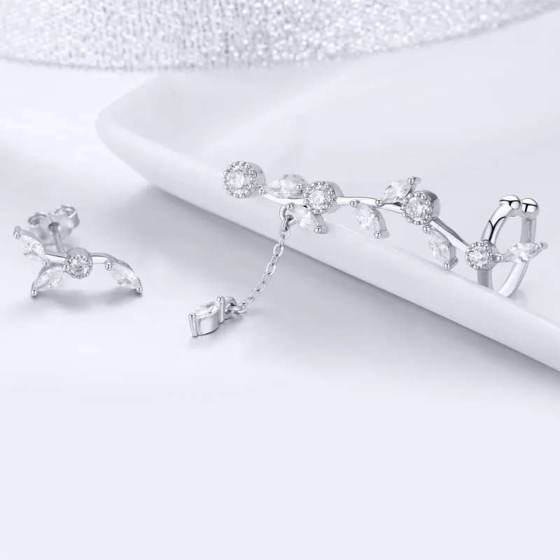 (image for) Pandora Style Silver Flower Branch Stud Earrings - SCE429 - View 2