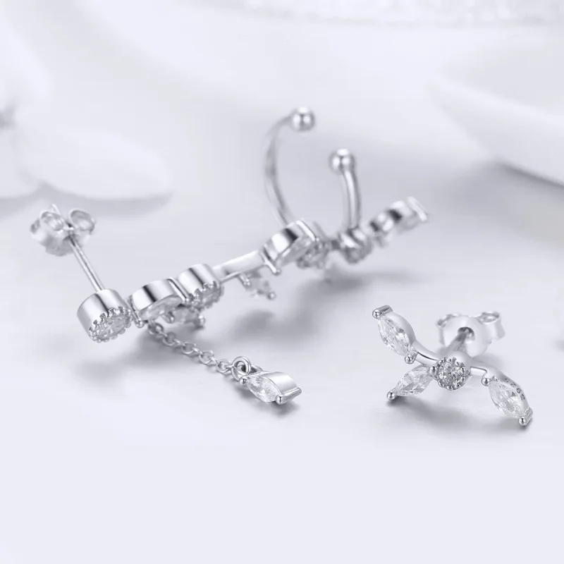 (image for) Pandora Style Silver Flower Branch Stud Earrings - SCE429 - View 3