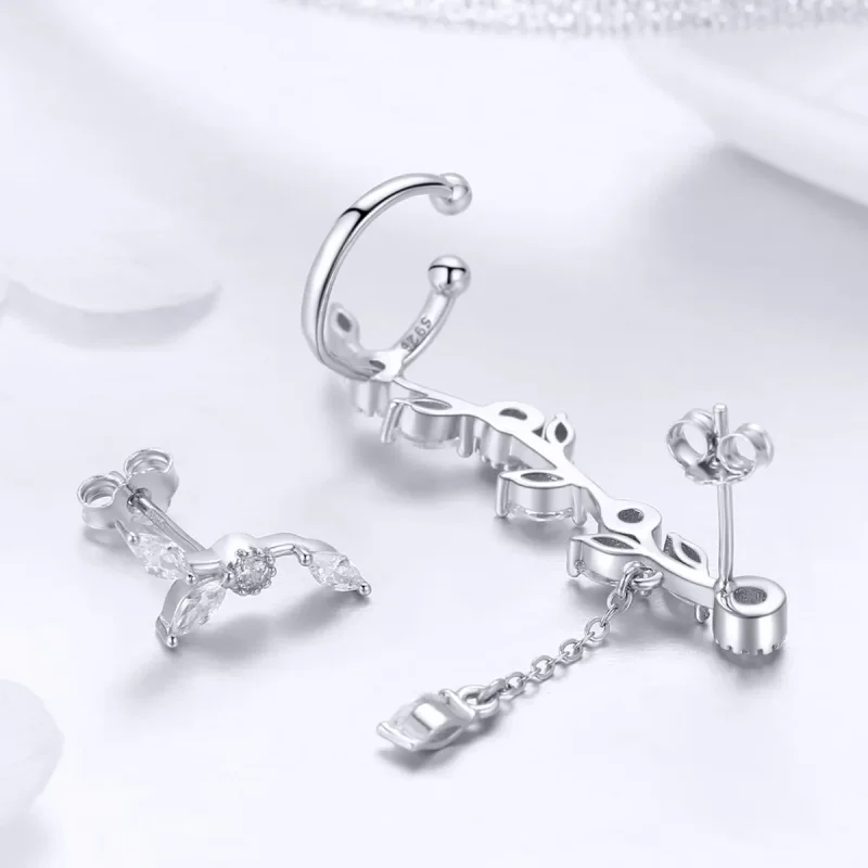 (image for) Pandora Style Silver Flower Branch Stud Earrings - SCE429 - View 4