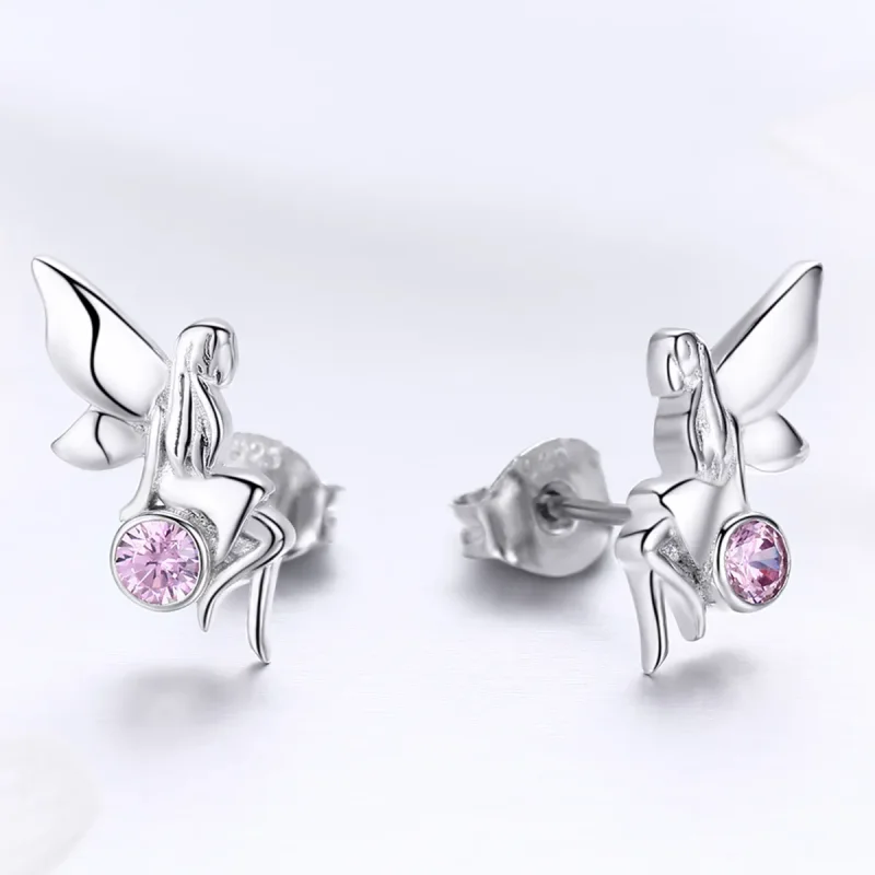 (image for) Pandora Style Silver Flower Fairy Stud Earrings - SCE395 - View 2