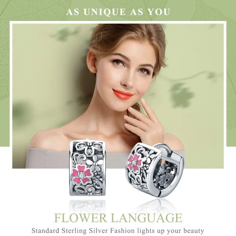 (image for) Pandora Style Silver Flower Language Stud Earrings - SCE541 - View 2