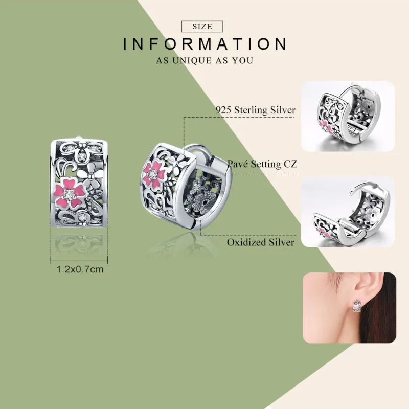 (image for) Pandora Style Silver Flower Language Stud Earrings - SCE541 - View 3