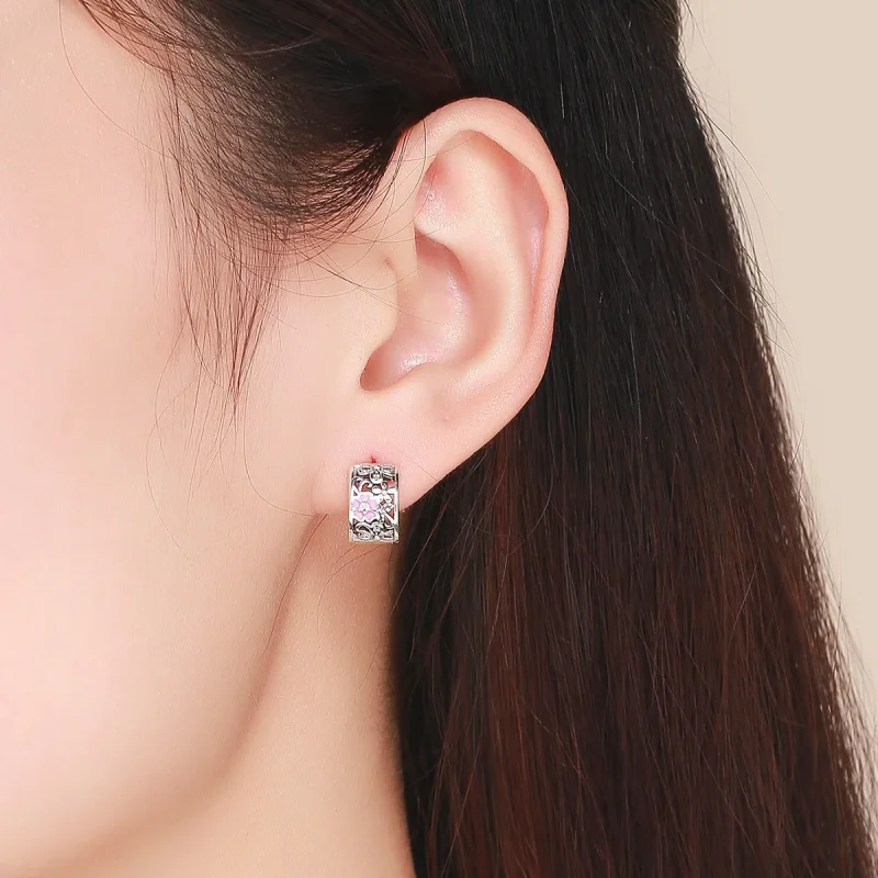 (image for) Pandora Style Silver Flower Language Stud Earrings - SCE541 - View 4