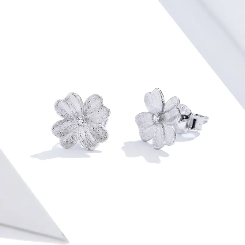 (image for) Pandora Style Silver Silver Flower Stud Earrings - SCE864 - View 3