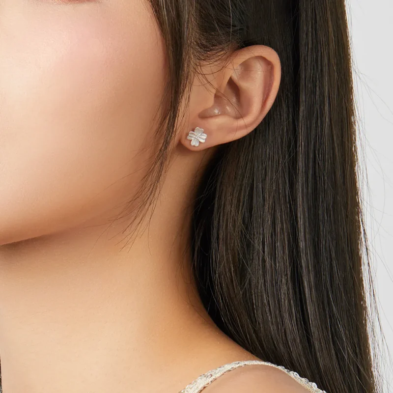 (image for) Pandora Style Silver Silver Flower Stud Earrings - SCE864 - View 5