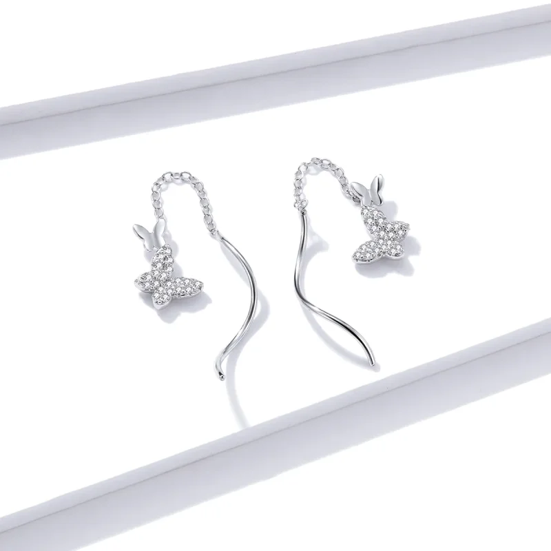 (image for) Pandora Style Silver Flying Butterflies Dangle Earrings - BSE436 - View 4