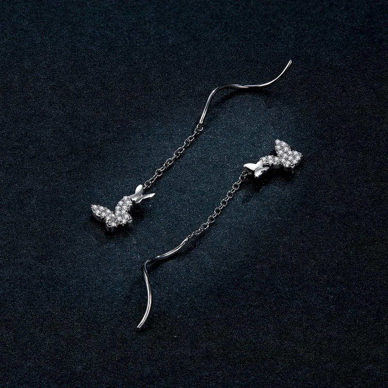 (image for) Pandora Style Silver Flying Butterflies Dangle Earrings - BSE436 - View 5