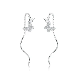 (image for) Pandora Style Silver Flying Butterflies Dangle Earrings - BSE436