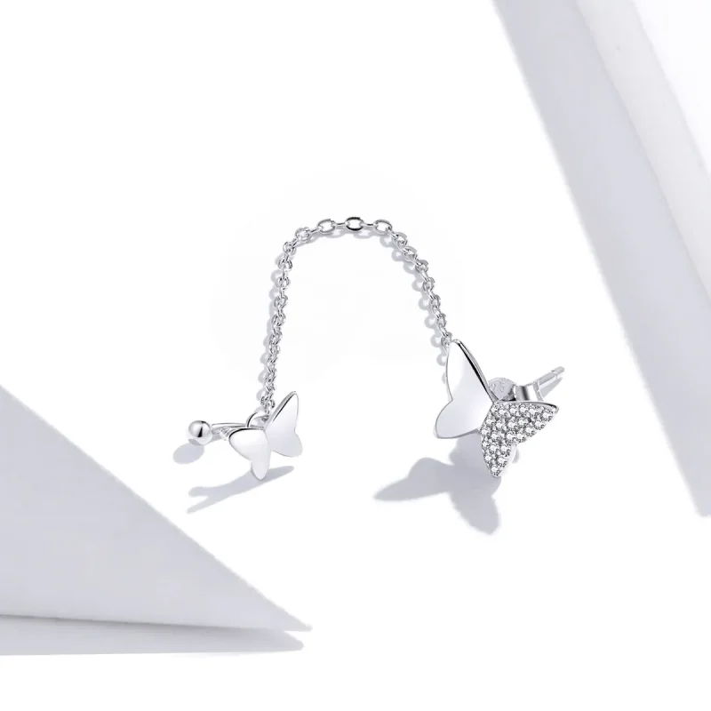 (image for) Pandora Style Silver Flying Butterflies Dangle Earrings - SCE913 - View 4