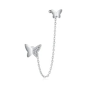 (image for) Pandora Style Silver Flying Butterflies Dangle Earrings - SCE913