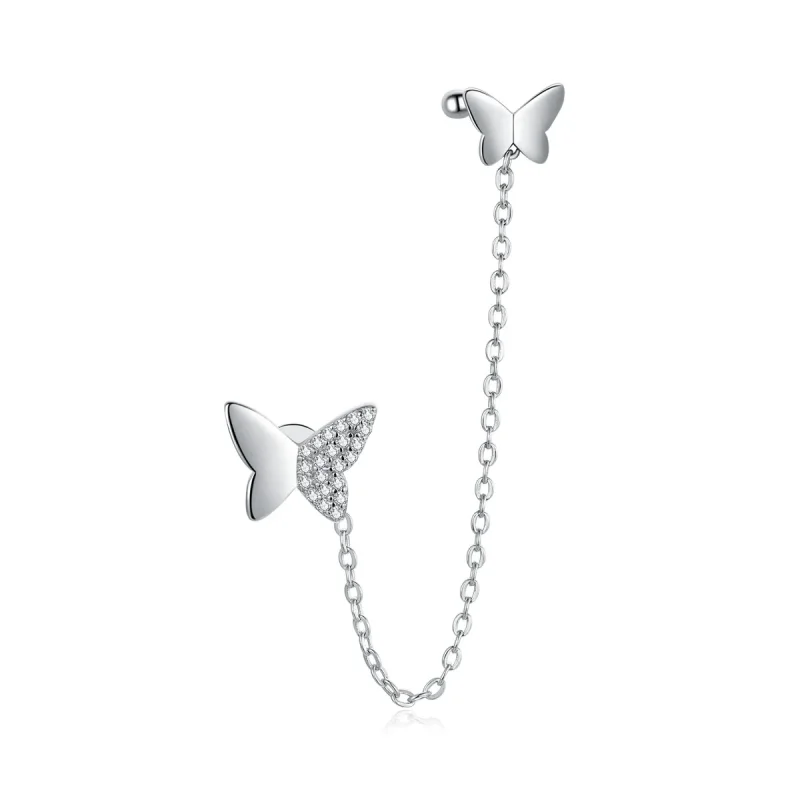 (image for) Pandora Style Silver Flying Butterflies Dangle Earrings - SCE913
