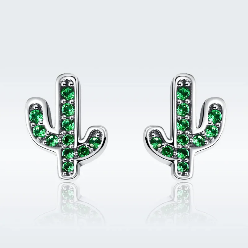 (image for) Pandora Style Silver Fresh Cactus Stud Earrings - SCE097 - View 2