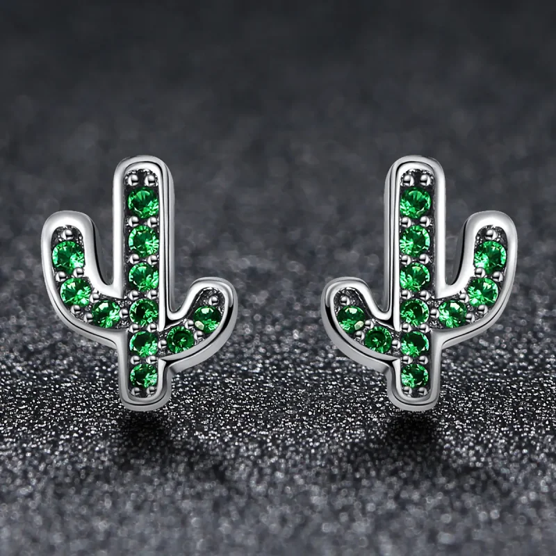(image for) Pandora Style Silver Fresh Cactus Stud Earrings - SCE097 - View 3