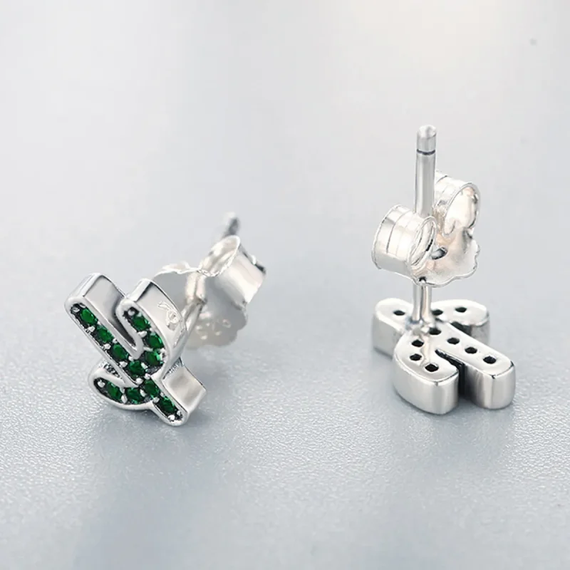 (image for) Pandora Style Silver Fresh Cactus Stud Earrings - SCE097 - View 4