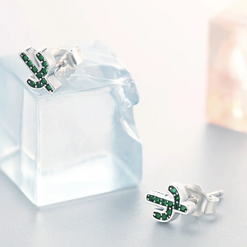 (image for) Pandora Style Silver Fresh Cactus Stud Earrings - SCE097 - View 5