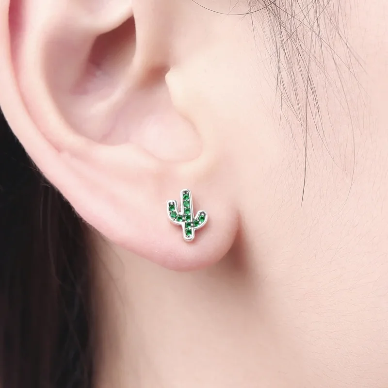 (image for) Pandora Style Silver Fresh Cactus Stud Earrings - SCE097 - View 6